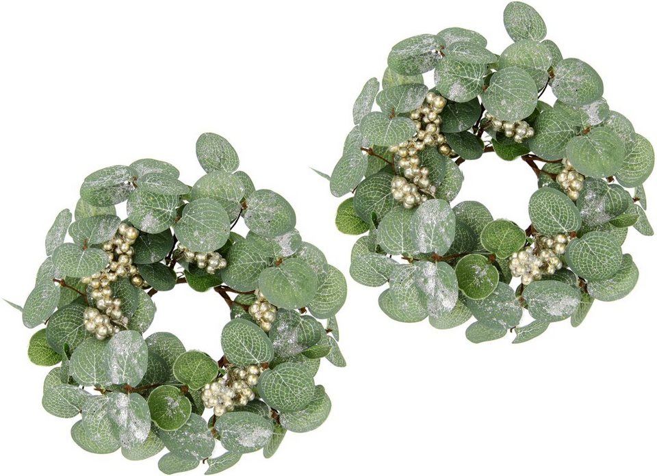 I.GE.A. Dekokranz Eukalyptus gefrostet, Kranz im 2er Set, Weihnachtsdeko  mit Beeren und Glitter, Ø 20 cm