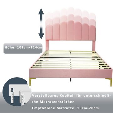 SEEZSSA Polsterbett Hautfreundlichem Samtstoff Doppelbett 140 x 200 cm, Bettgestell mit Kopfteil und Lattenrost,beige/Grün/rosa