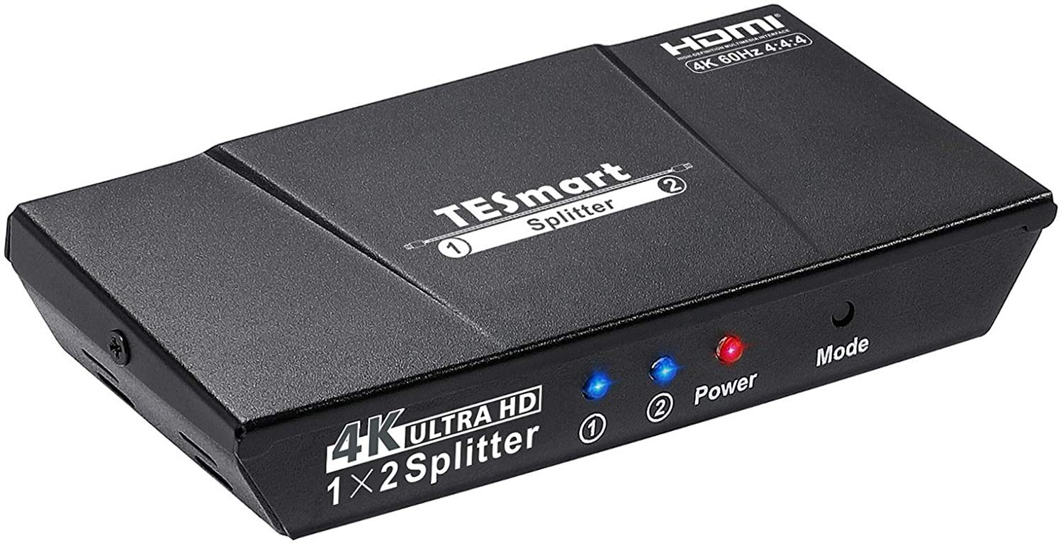 TESmart 1x2 HDMI Splitter TESmart Powered 4K@60Hz HDMI Verteiler 1 in 2 Out  Unterstützt HDCP 2.2, 4K 60Hz, 3D, UHD, 1080P, HDMI Splitter 1 auf 2 für  Xbox, PS4, PS3, Blu-Ray-Player, Firestick,