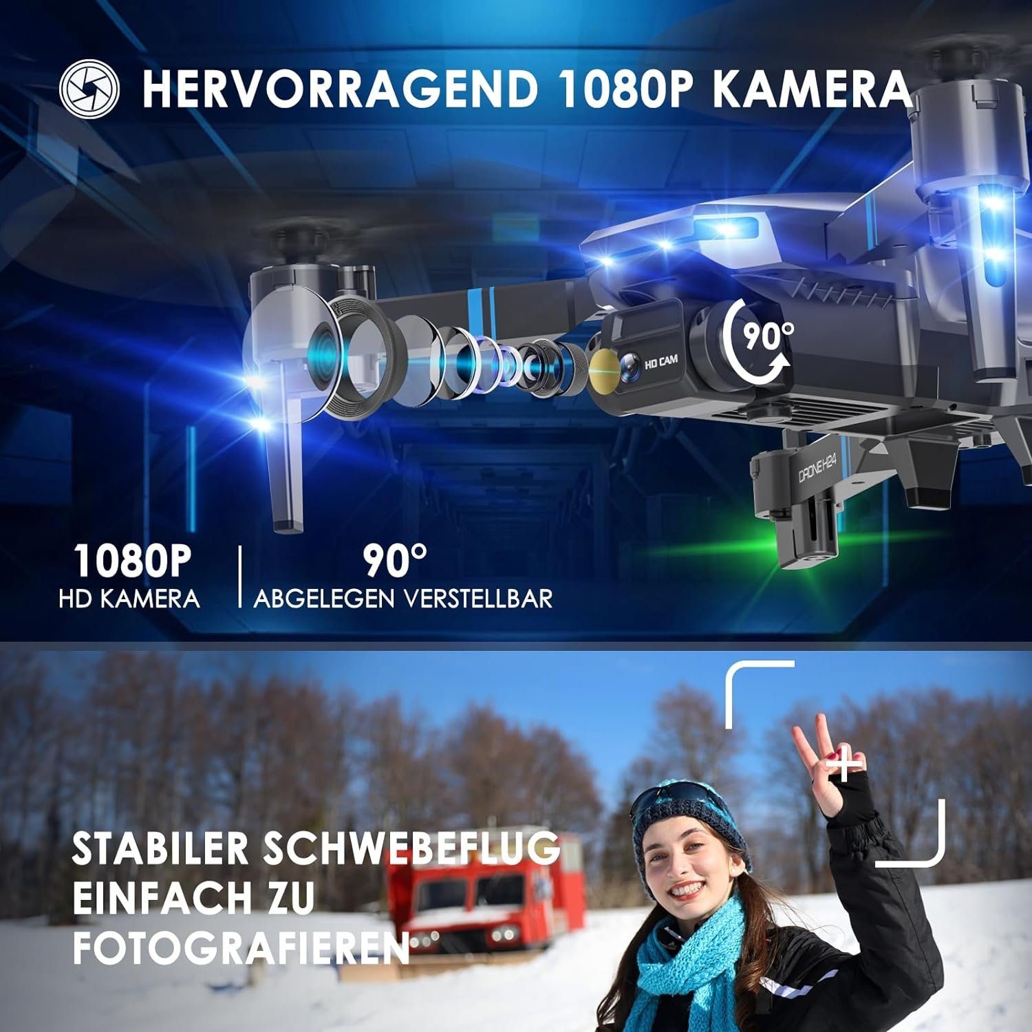 TOPRCBOXS Kamera HD Übertragung Quadcopter Faltbar Lange WiFi Drohne FPV (1080P, Flugzeit) RC