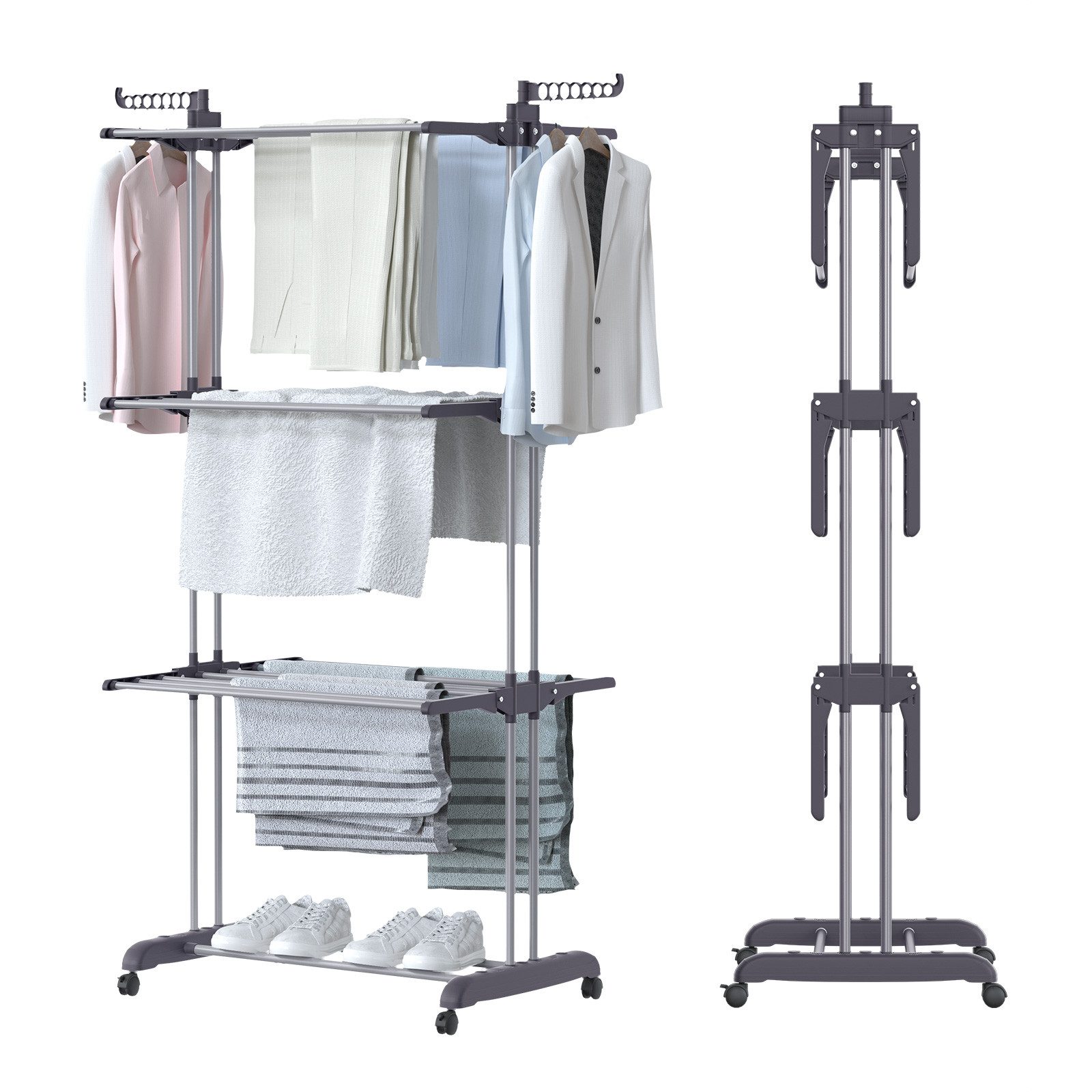 Oak&Tea Wäscheständer Rollbarer Klapp-Wäscheständer mit Flügeln, 75*48*168cm