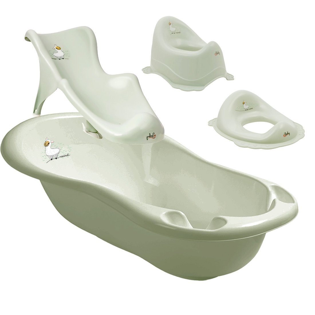 Babybadewanne WC in Badesitz Europe Maltex Pflege, Set + + 4-tlg Lindgrün Babybadeset - Set), Zubehör Babywanne+ Premium Topf Aufsatz** ** LAMA (Made