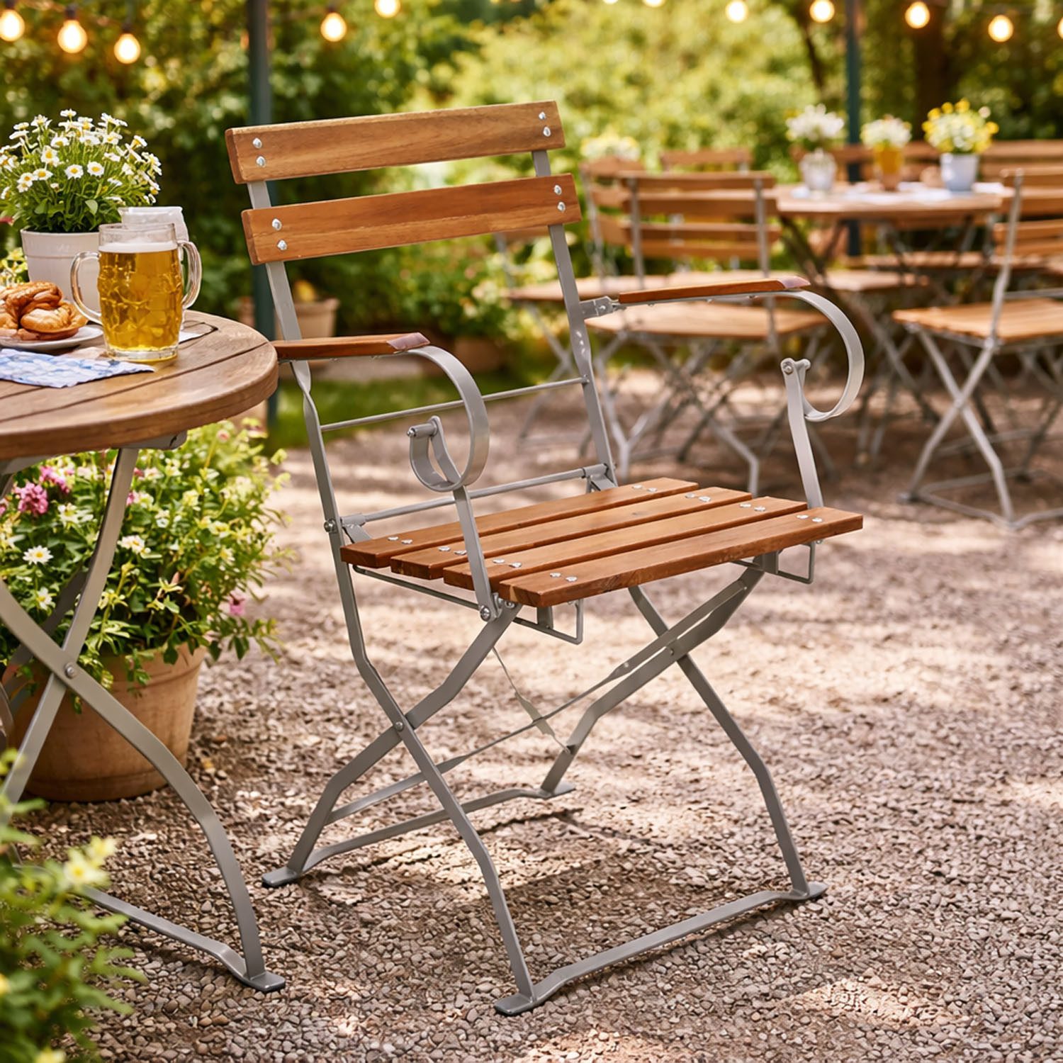 Mojawo Armlehnstuhl Biergarten Klappstuhl Klappsessel Gartenstuhl Armlehne Akazienholz