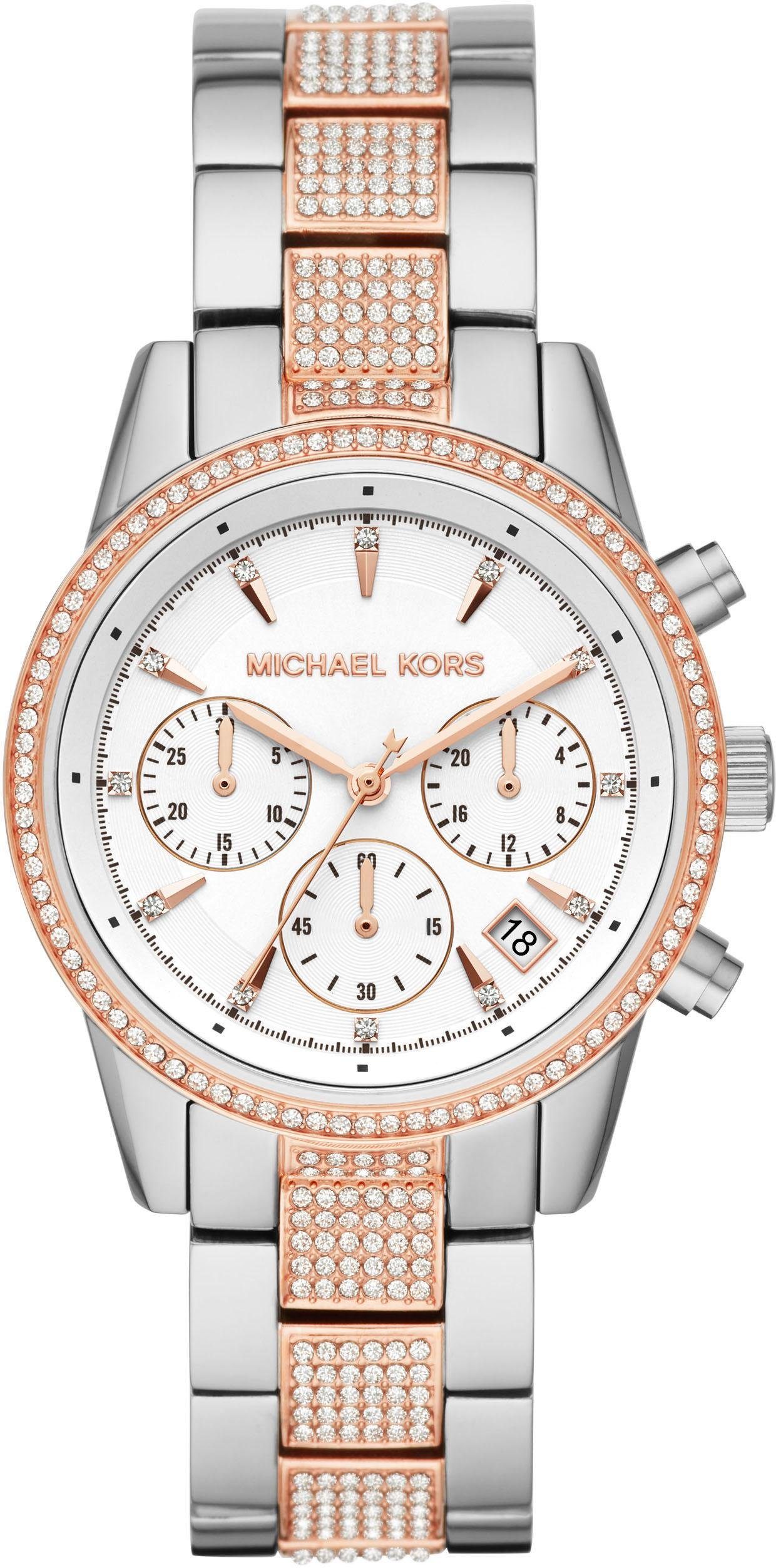 MICHAEL KORS Chronograph RITZ, MK6651, Quarzuhr, Armbanduhr, Damenuhr, Stoppfunktion, 12/24-Std.-Anzeige