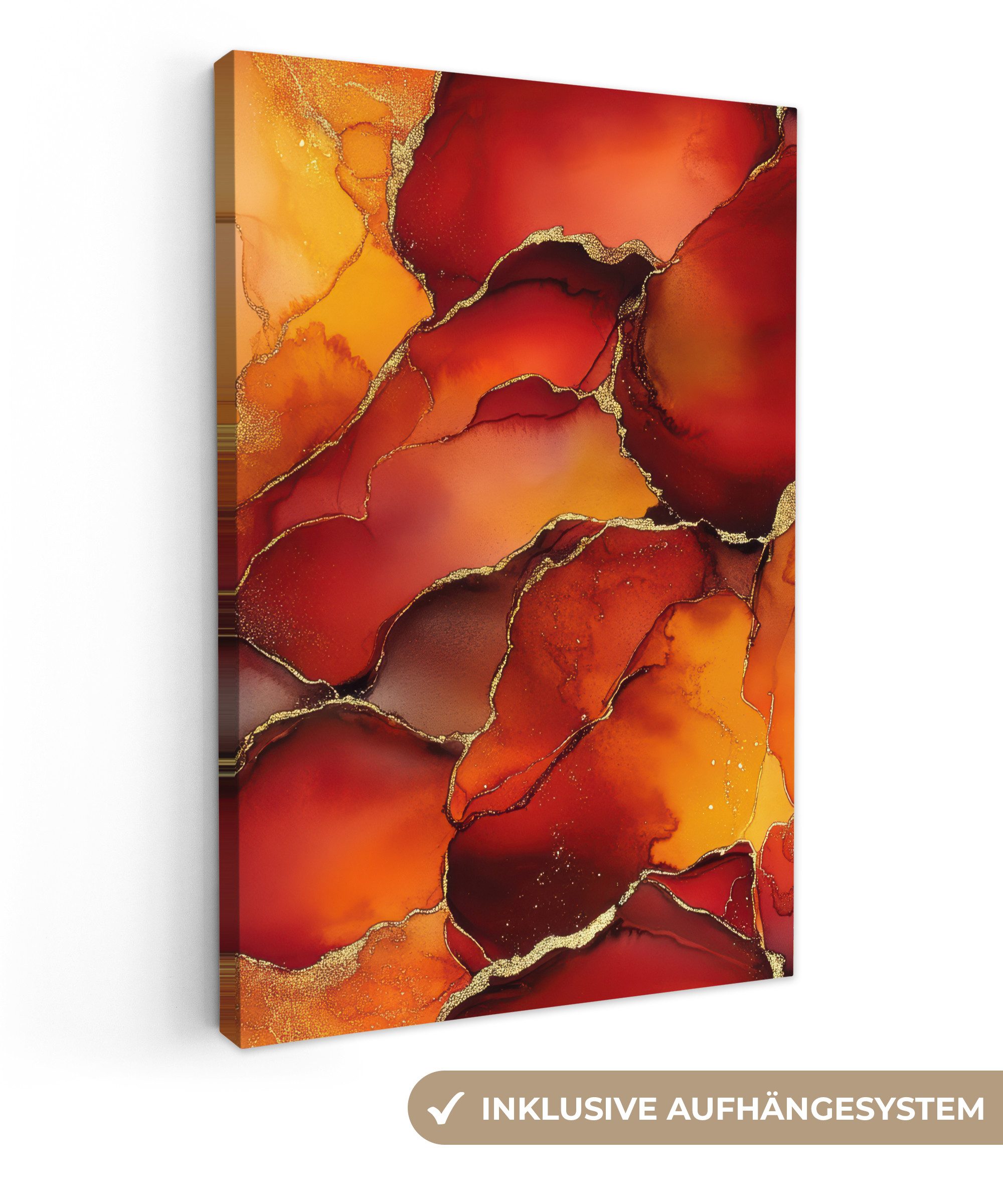 OneMillionCanvasses® Leinwandbild Rot - Marmor - Gold - Herbstfarben - Abst günstig online kaufen