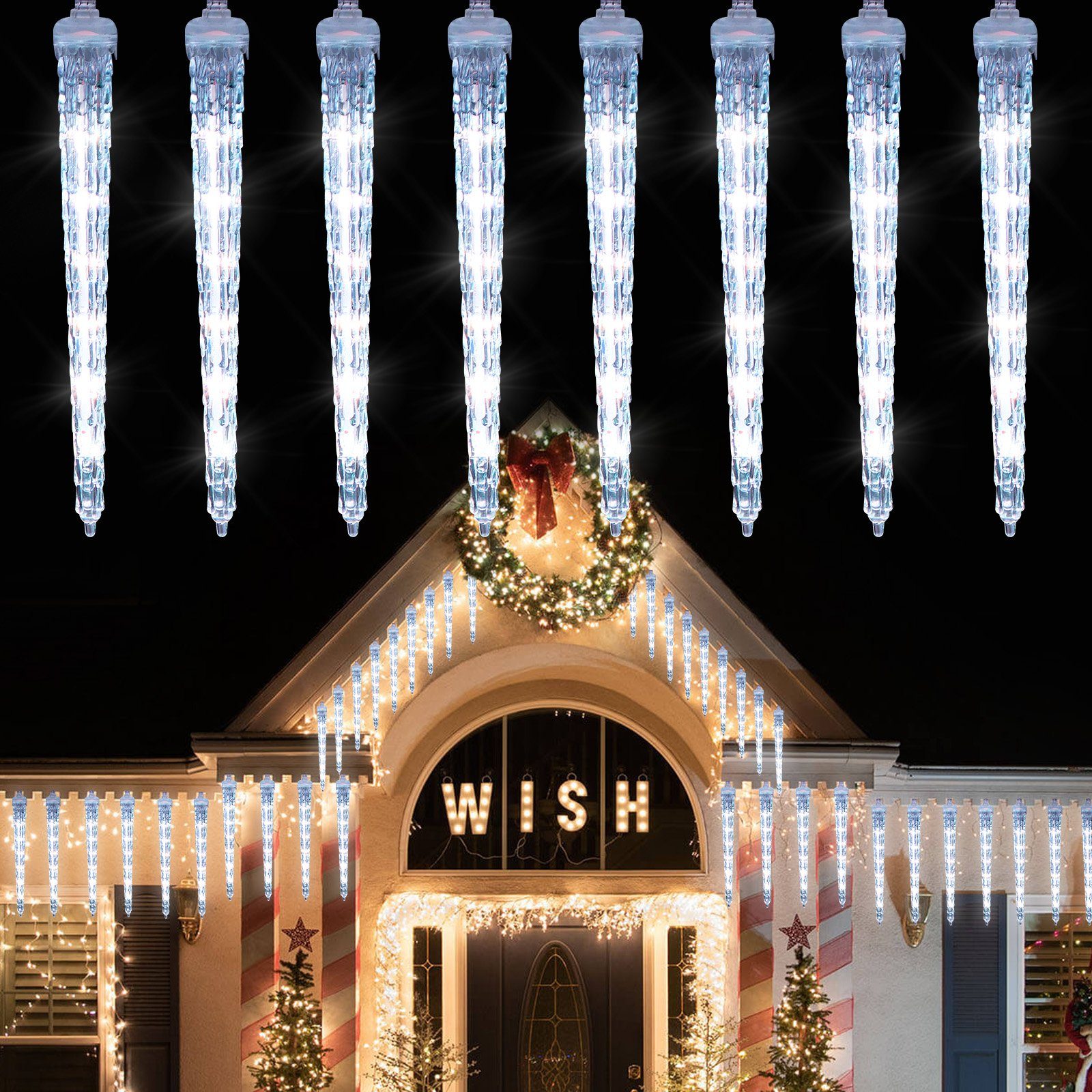 Laybasic Lichterkette LED-Lichterkette Eiszapfen,Eis-Piton-Anhänger,LED-Lichtervorhang, Weihnachtsdeko aussen,IP65 Wasserdichte,für Innen und Außen