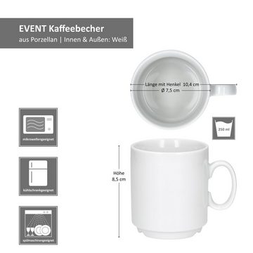 MamboCat Becher 72er Set Event Kaffeebecher 250ml weiß Porzellan-Tassen stapelbar, Porzellan