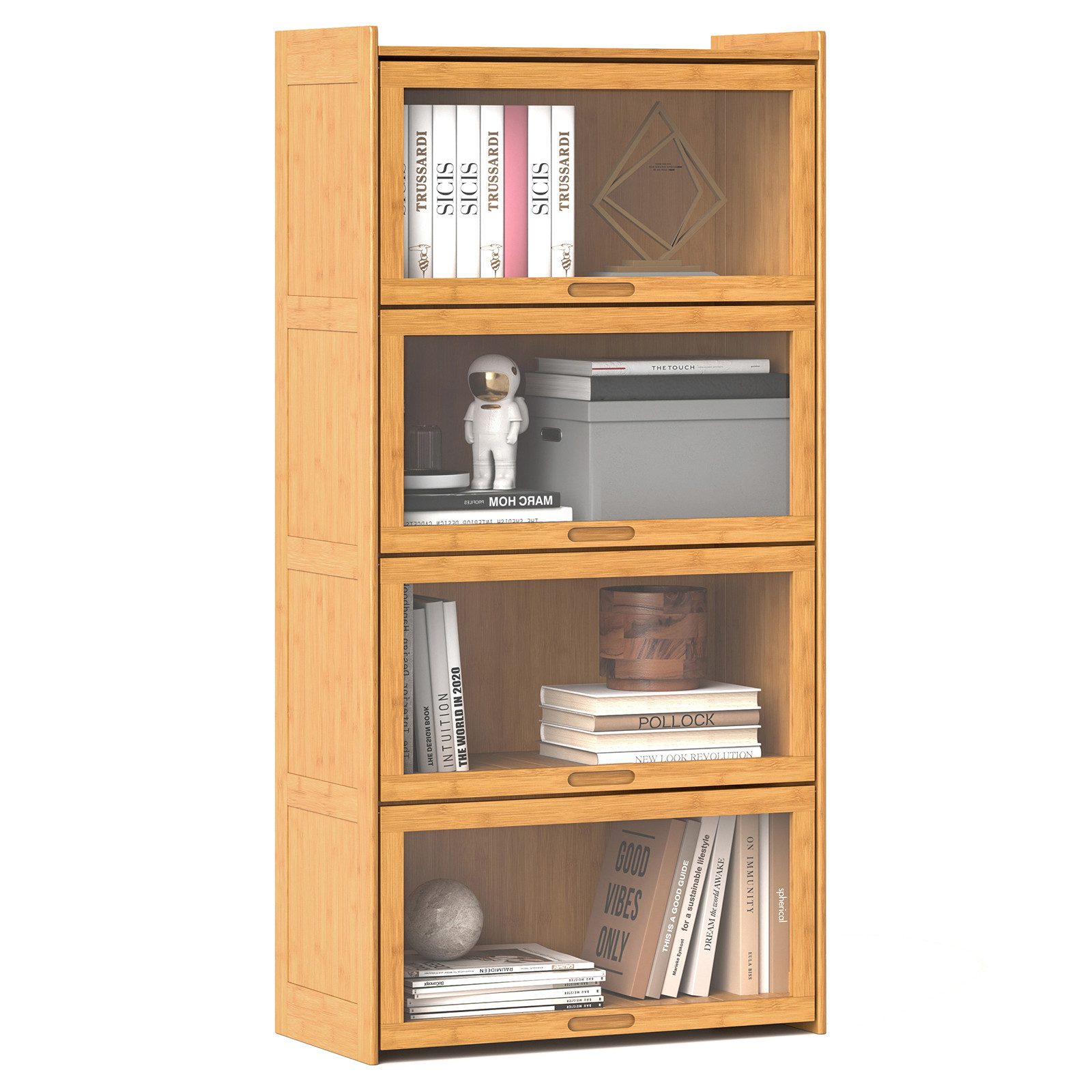 KOMFOTTEU Bücherregal, Vitrinenschrank aus Bambus, mit günstig online kaufen