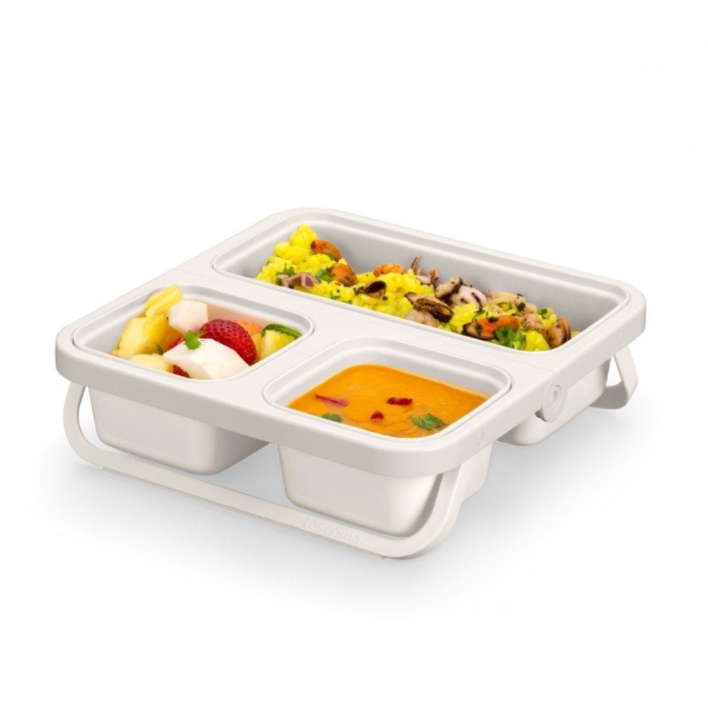 Tescoma Lunchbox Lunchbox-Set Isoliertasche), mit besteht Isolierschicht und einem kühlschrank-, Essbesteck Dosen, Hülse, FRESHBOX, mit Set (Set, einem 7-tlg., 3 Synthetik, Isoliertasche, Servierhalter luftdichten tiefkühltruhe- aus einer mikrowellengeeignet, und