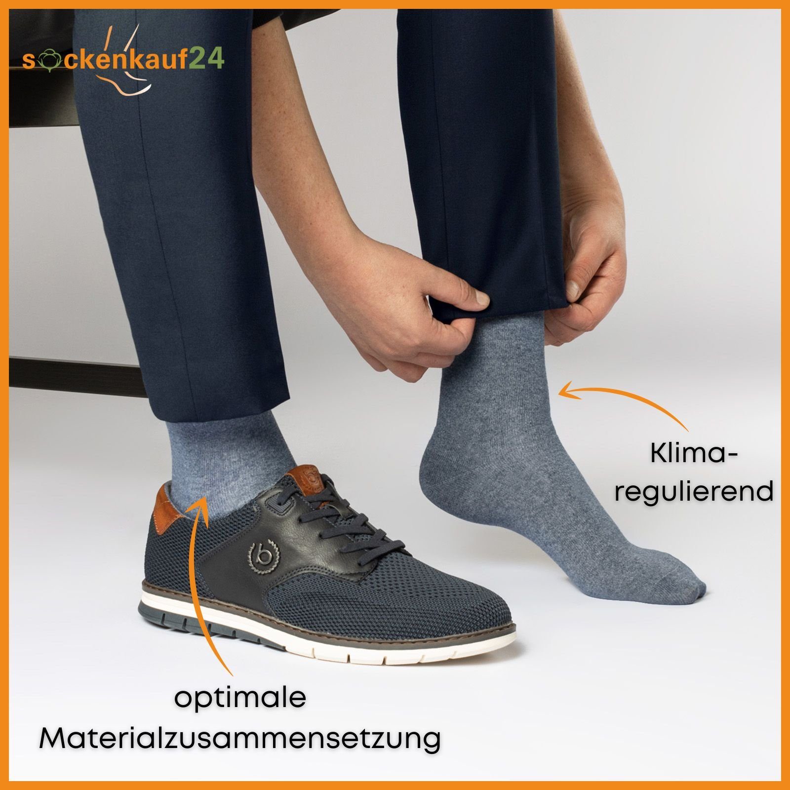 sockenkauf24 Socken 12 Paar Damen Komfortbund mit Herren Baumwollsocken & Strümpfe Blaumix