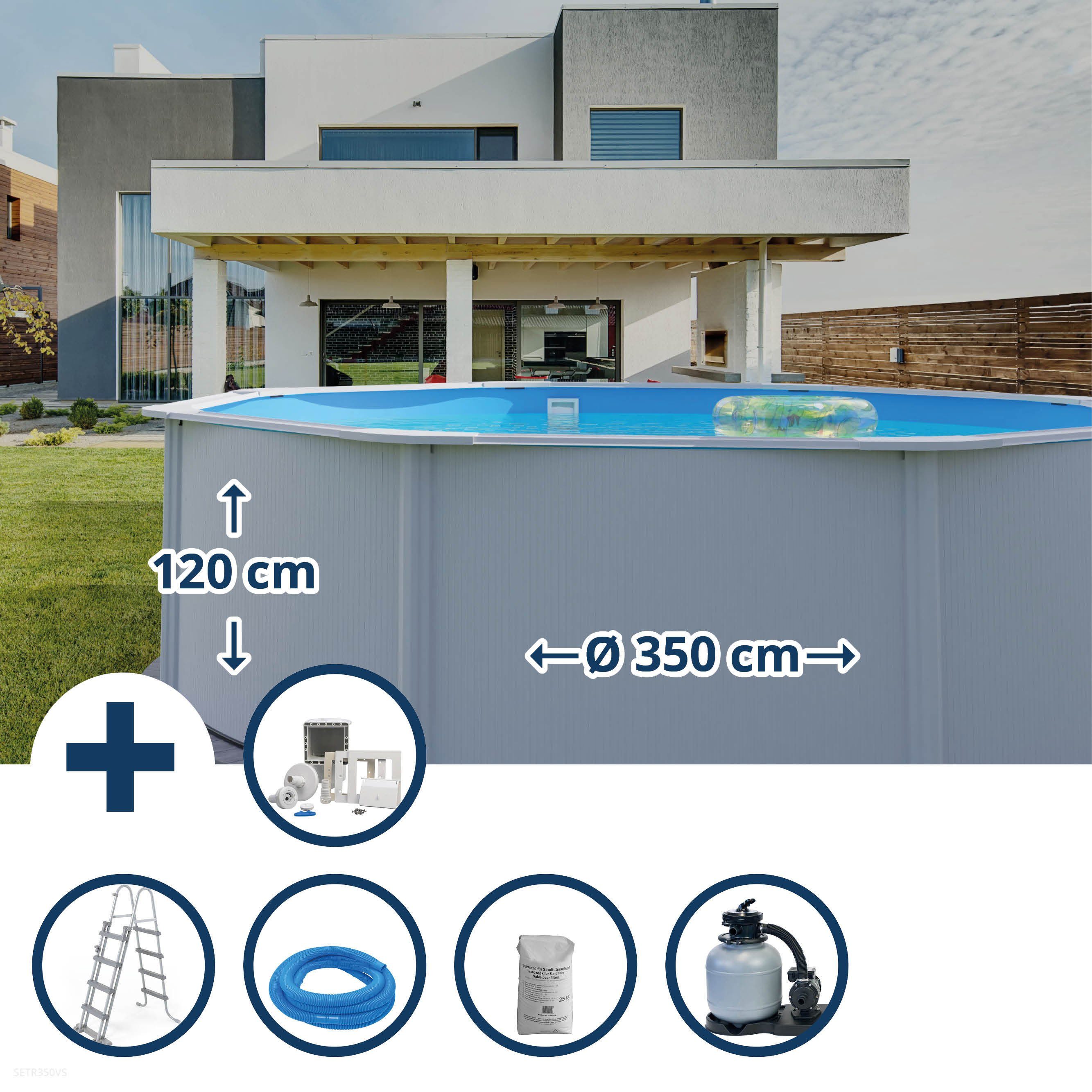 Planet Pool Rundpool Stahlwandpool Set (5-teilig) hoch rund Classic 350 (Komplett-Set), verzinkte Stahlwand