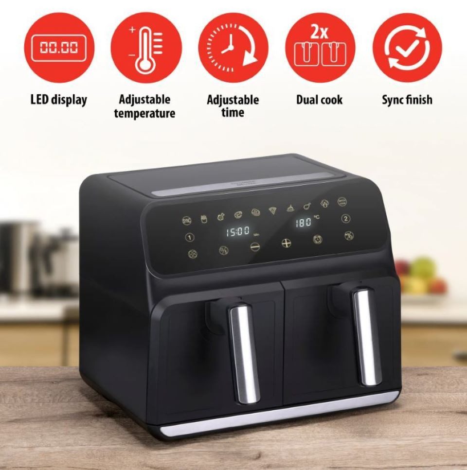 *Alpina* Heißluftfritteuse Airfryer Dual Zone 8L, 1700 W, verwendet 80% weniger Fett