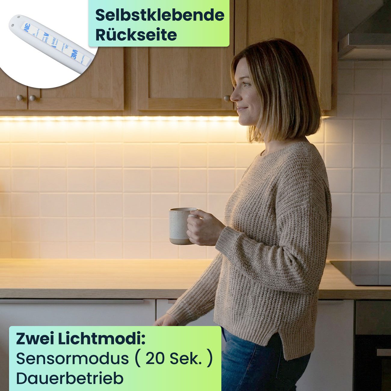 shop'n smile ideoon LED-Streifen 3m LED Streifen 3m Warmweiß mit Bewegungsmelder Batterie Nachtlicht, Erfassungswinkel 120°, 90 LEDs & Batteriebetrieb, Selbstklebend
