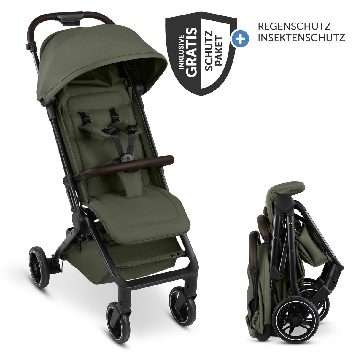 ABC Design Sport-Kinderwagen Ping 4 Trekking - Pea, Sportwagen mit Liegefunktion, Einhand-Faltung & Regenschutz bis 22 kg