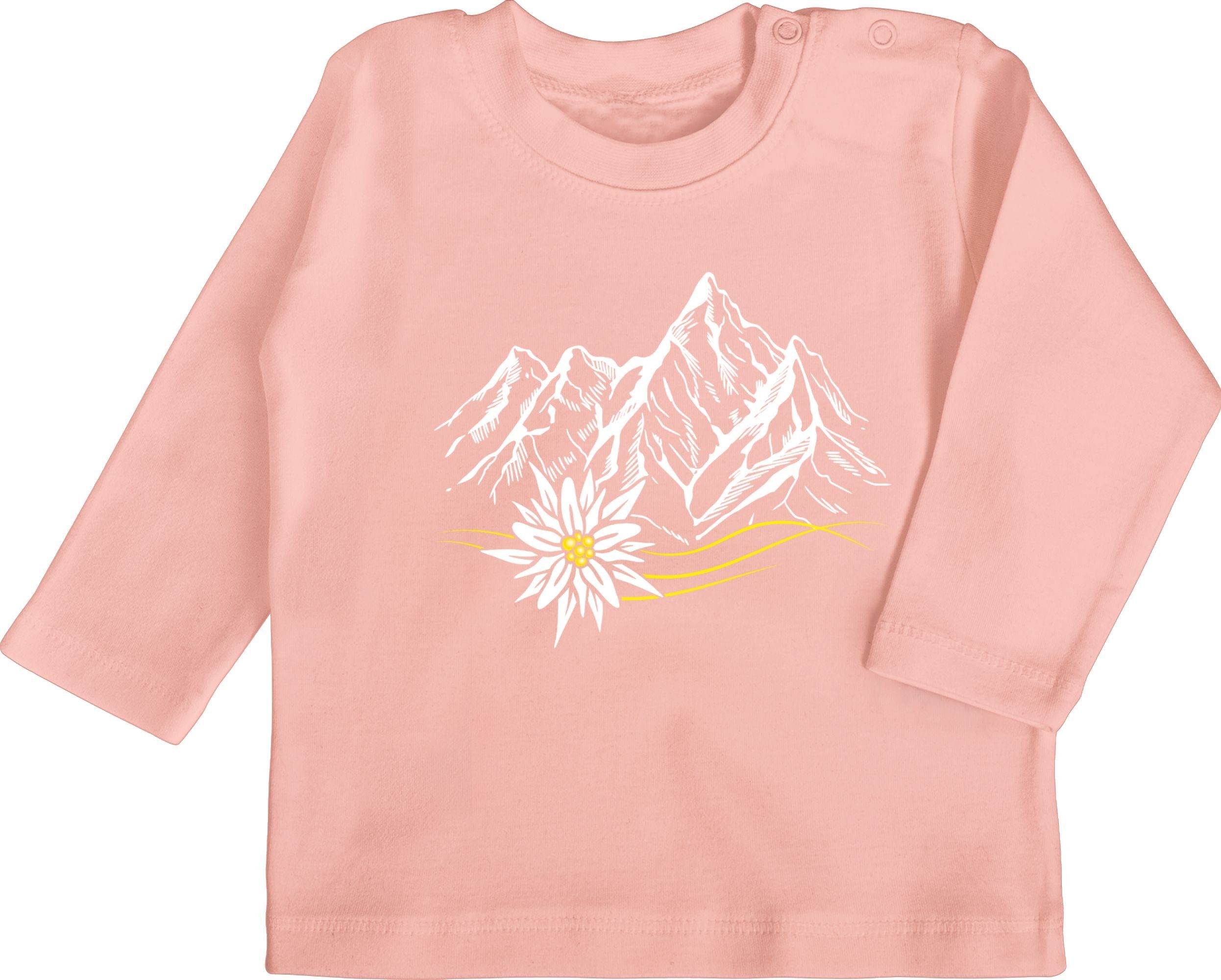 Berge 1 Wandern Oktoberfest Outfit Babyrosa Edelweiß T-Shirt Shirtracer ruft Berg für Alpen Wanderlust Mode Baby