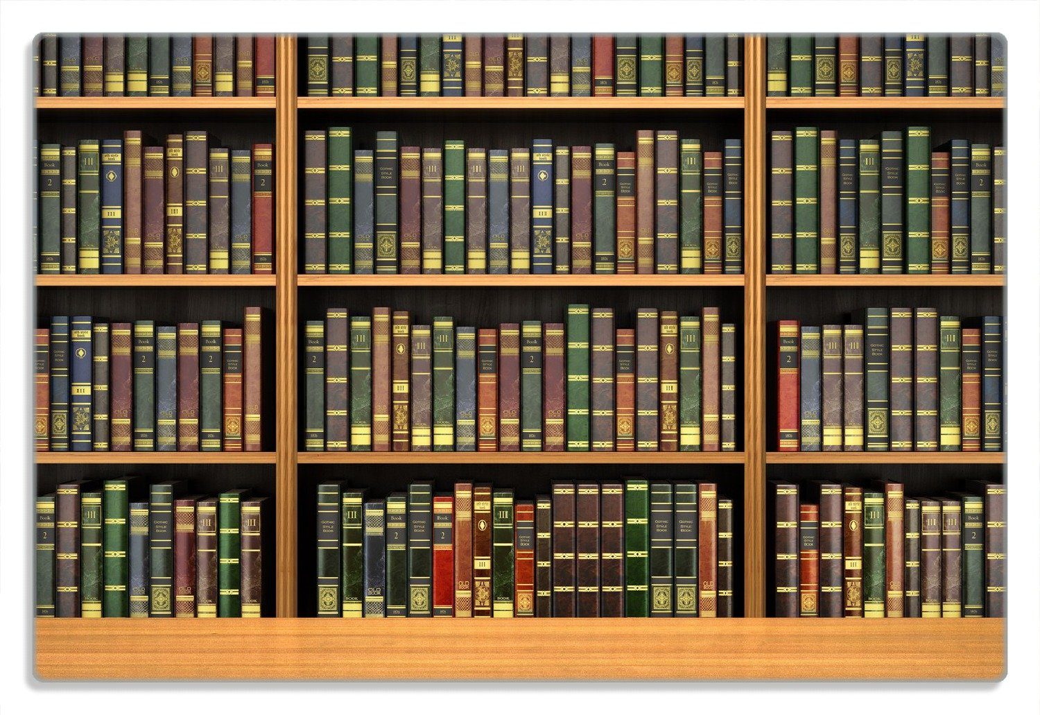 Wallario Frühstücksbrett Bibliothek - Regal voller alter Bücher, (inkl. rutschfester Gummifüße 4mm, 1-St), 20x30cm