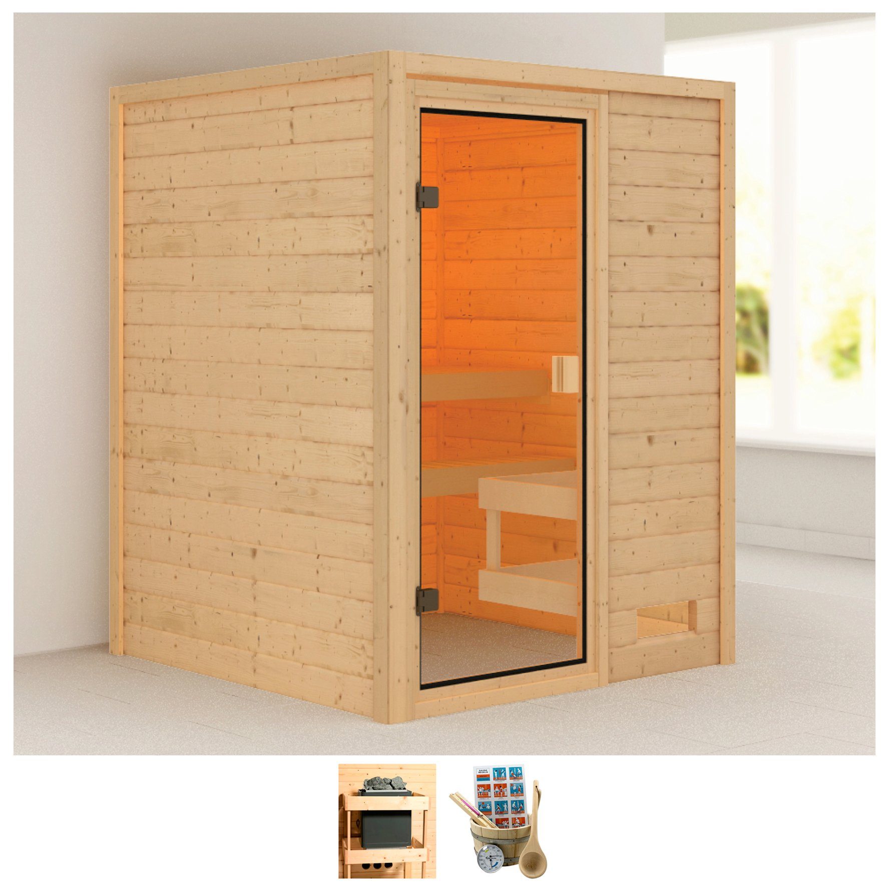 welltime Sauna Sandy, BxTxH: 145 x 145 x 187 cm, 38 mm, ohne Ofen