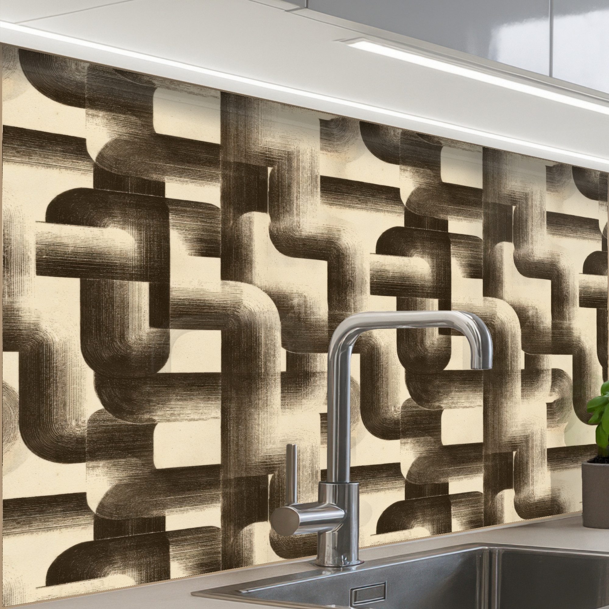 KitchenYeah Küchenrückwand Muster selbstklebend (keine Folie) Abstrakt - Retro - Schwarz, (1-tlg), Spritzschutz, Küche, Rückwand, Küchenwand, Küchenfront, 30x20 cm