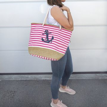 Sonia Originelli Umhängetasche Strandtasche Beachbag Shopper Anker Maritim Streifen