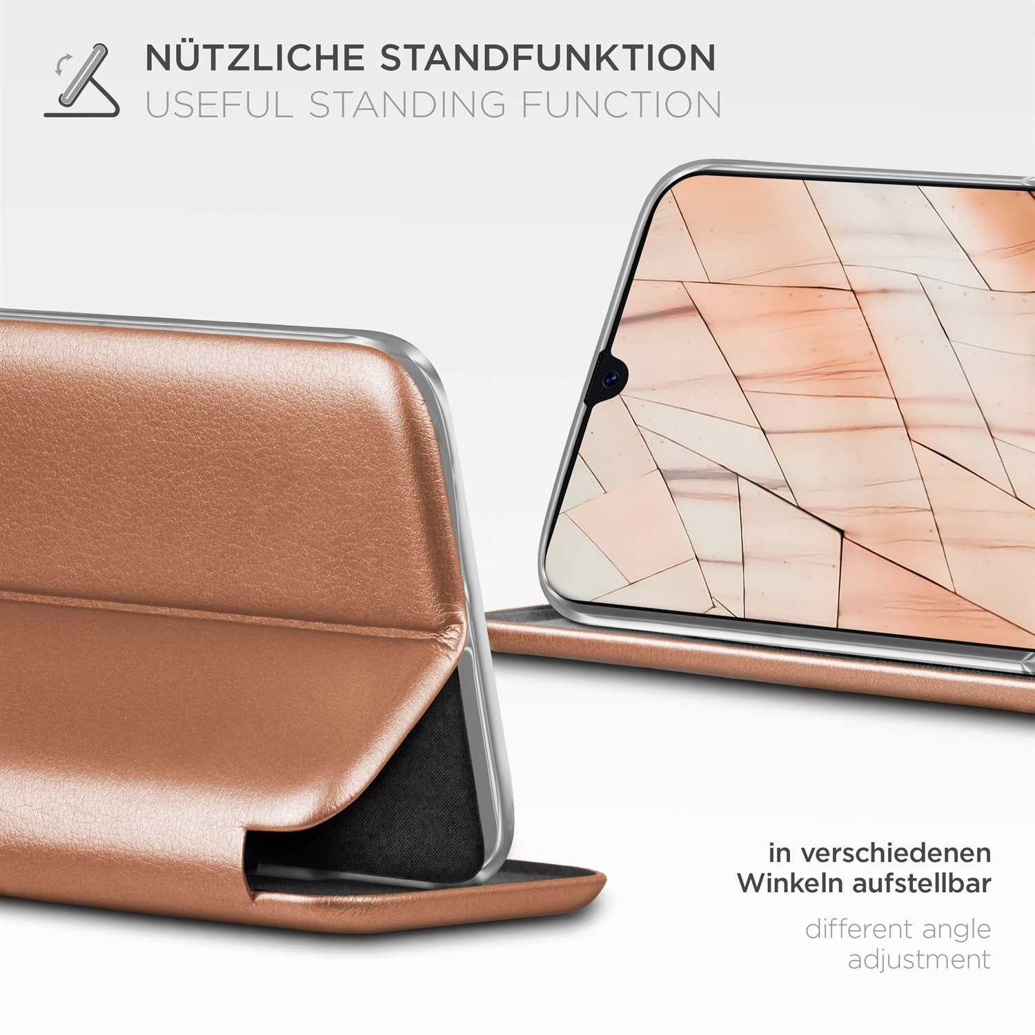 ONEFLOW Handyhülle für Samsung Galaxy A30s Premium Hülle Business Cover Rosa 6,4 Zoll, 360 Grad Schutzhülle Flip Case Etui Klapphülle Dünn Leder Handy Tasche