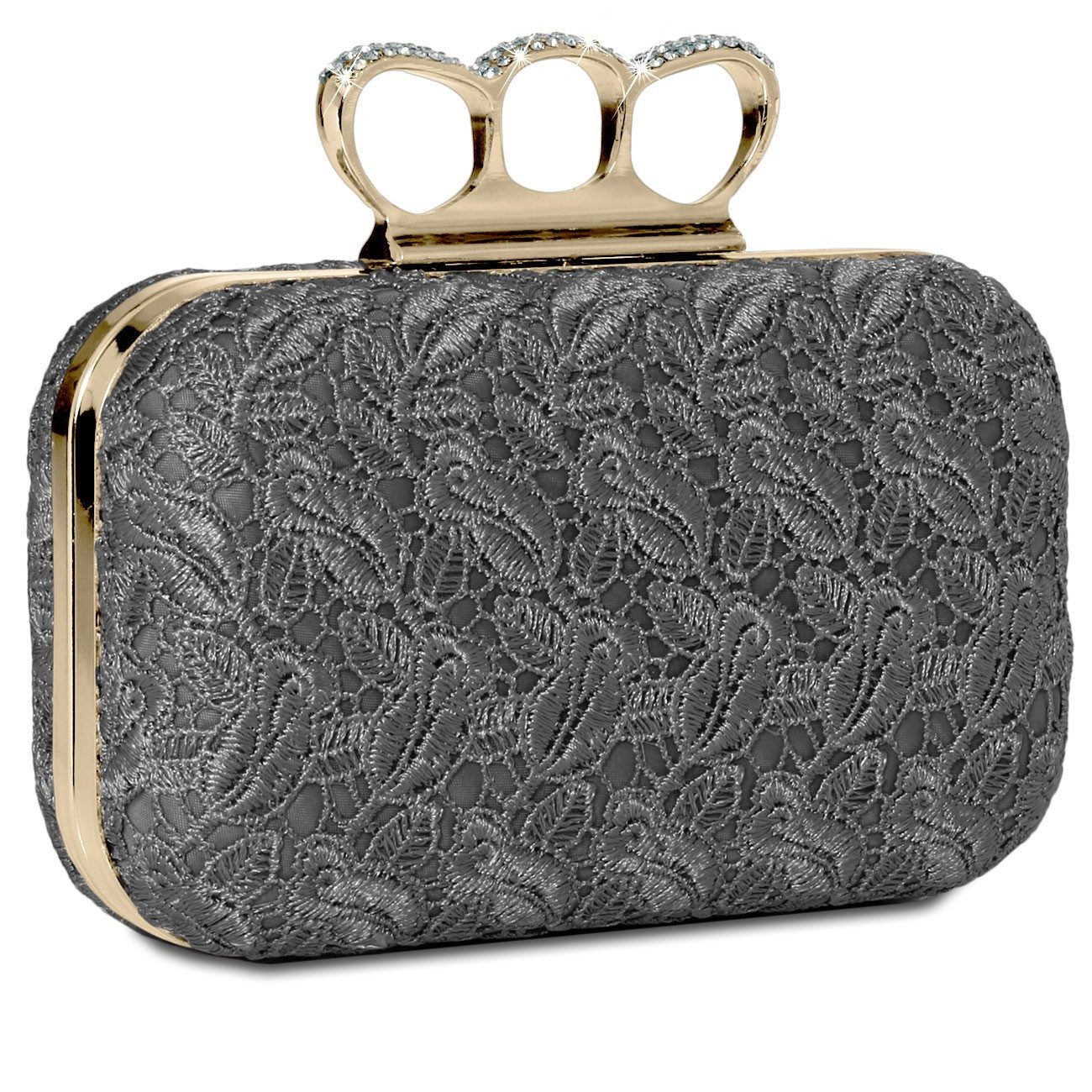 Caspar Clutch TA290 Damen Schlagring Box Clutch Abendtasche mit Stoff Häkel Spitze