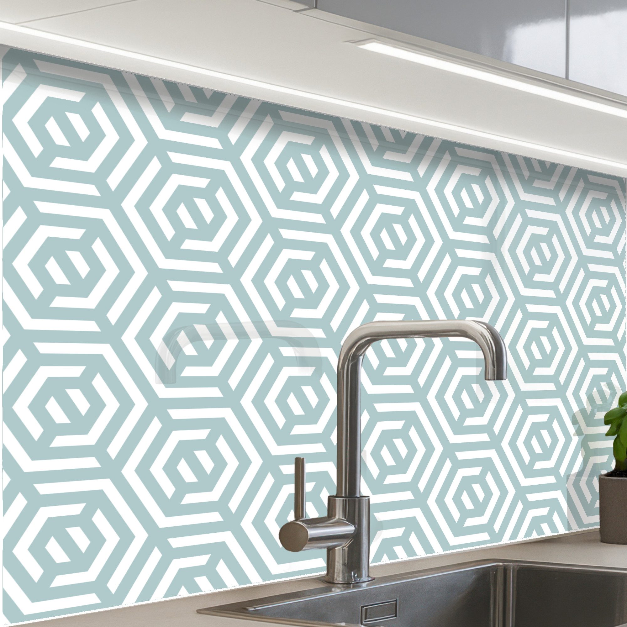 KitchenYeah Küchenrückwand Muster selbstklebend (keine Folie) Muster - Abstrakt - Grün - Geometri, (1-tlg), Spritzschutz, Küche, Rückwand, Küchenwand, Küchenfront, 30x20 cm