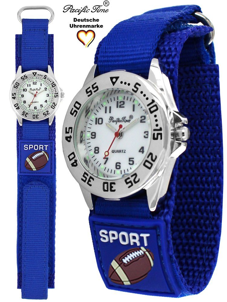 Pacific Time Quarzuhr Kinder Armbanduhr Football Stoffarmband Klettverschluß, Gratis Versand