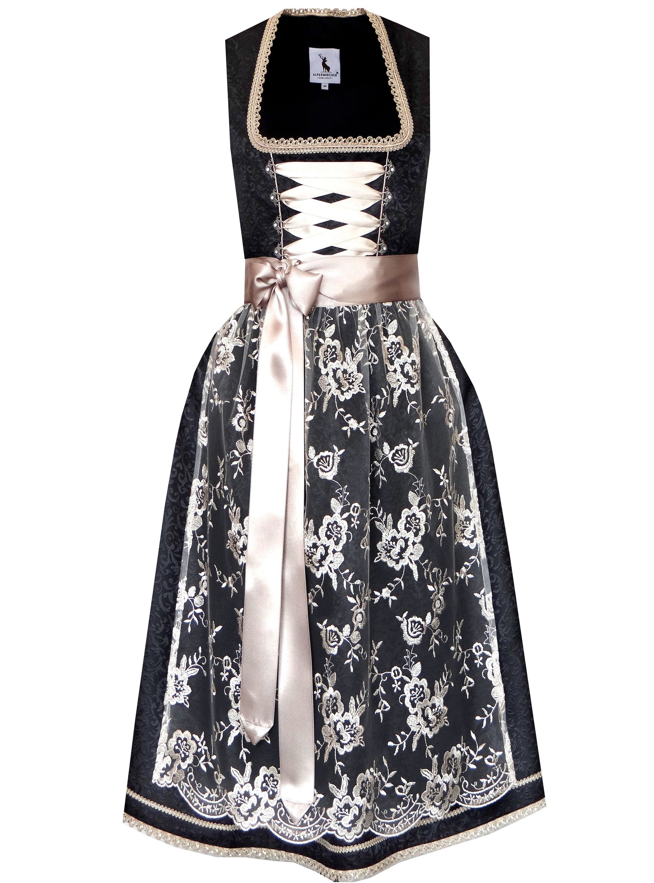 Alpenmärchen Dirndl Langes Dirndl Larissa in schwarz und creme - ALM662L