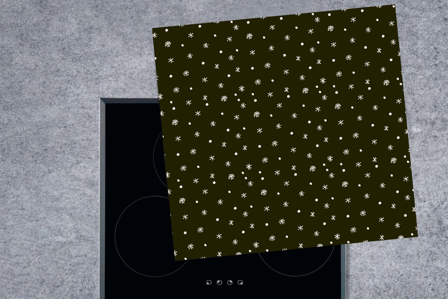 Muster, tlg), (1 küche Arbeitsplatte Herdblende-/Abdeckplatte - Vinyl, 78x78 Schneeflocke - MuchoWow Ceranfeldabdeckung, für cm, Winter