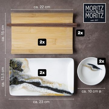 Moritz & Moritz Tafelservice Moritz & Moritz Gourmet - Sushi Set 10 teilig Marmor Schwarz / Gold (8-tlg), 2 Personen, Geschirrset für 2 Personen