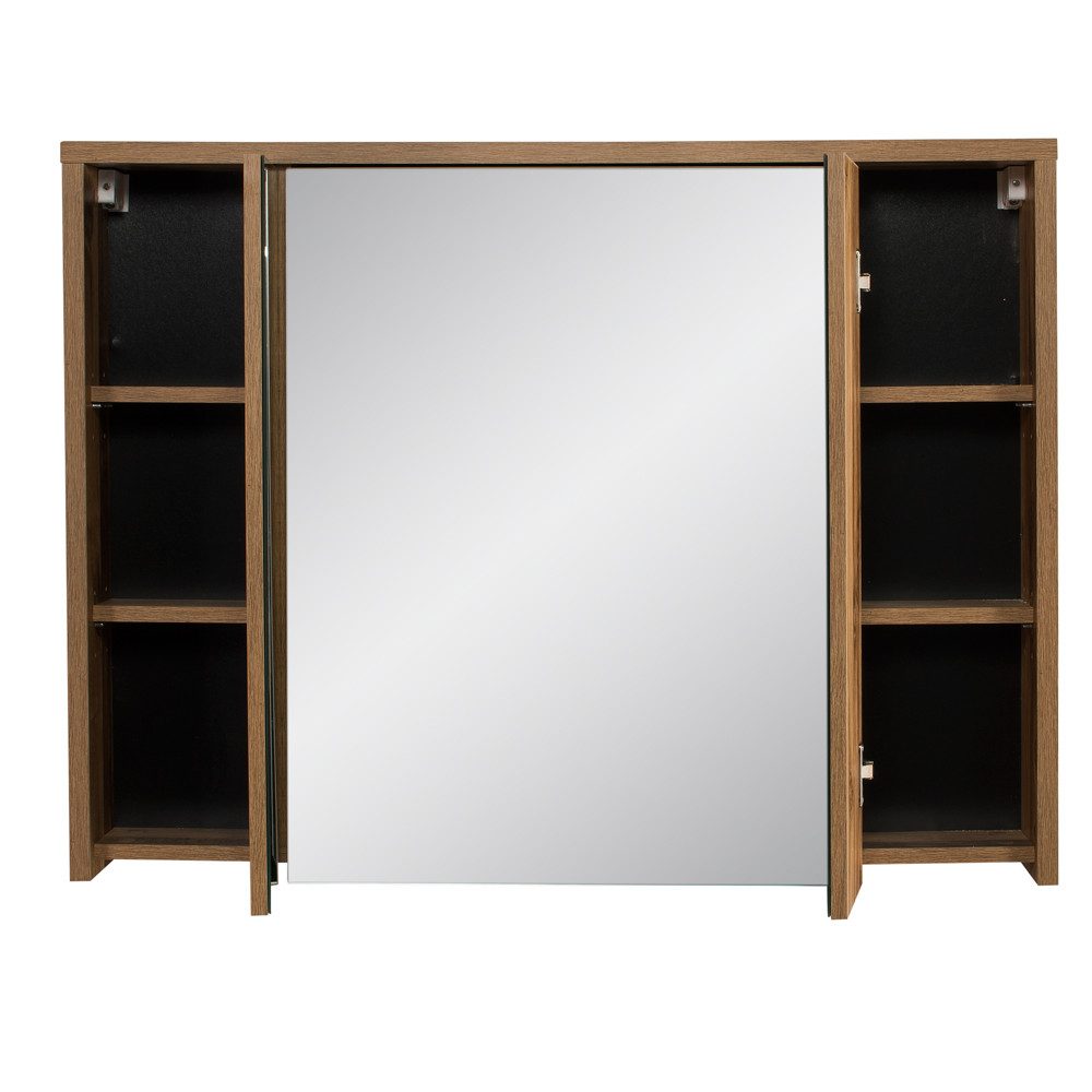 Lomadox Spiegelschrank HARLOW-56 Badezimmer- mit Beleuchtung 100 cm breit Eiche Dekor, 100/75-80/16