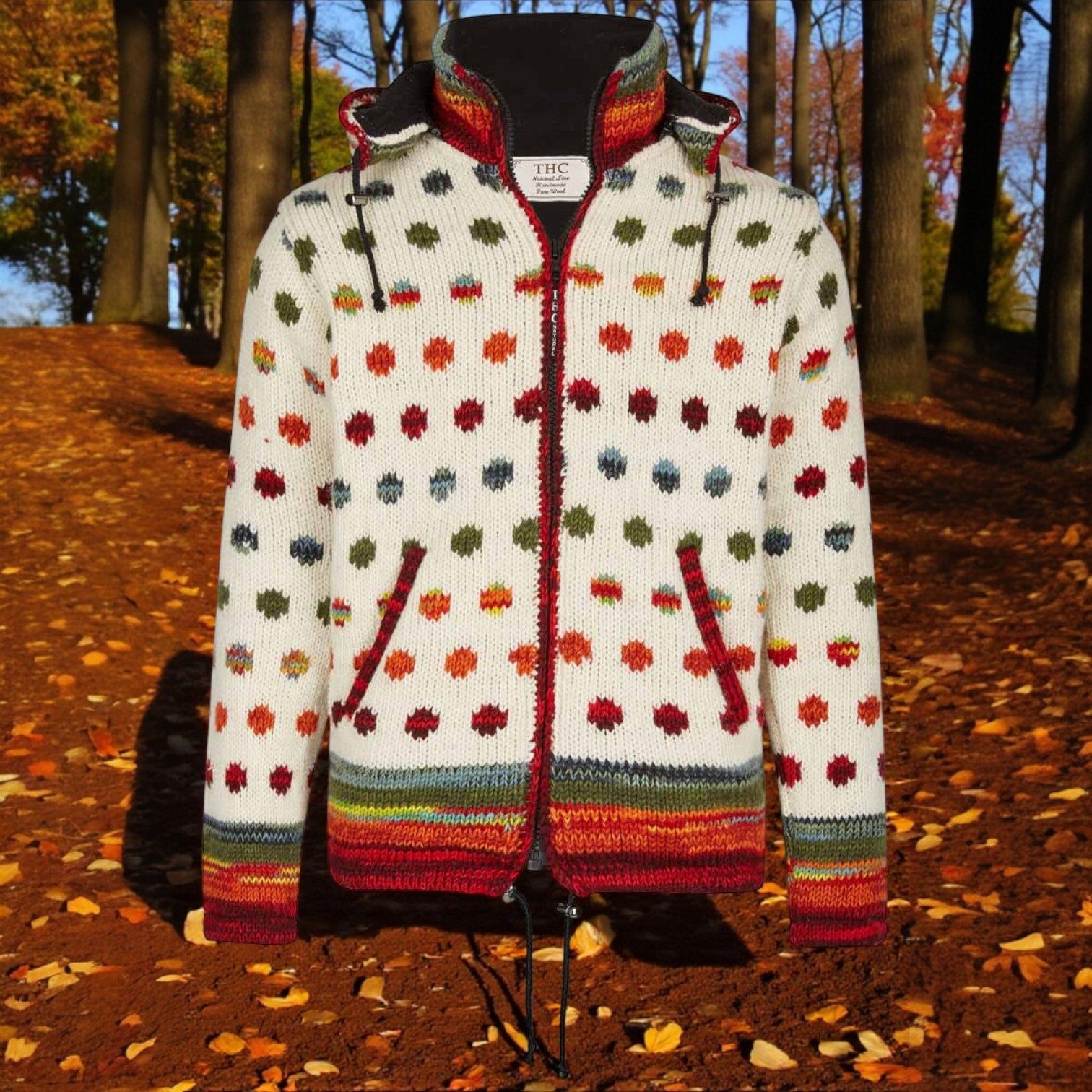 THC Natural Line Strickjacke THC Schafwollstrickjacke 840 gepunktet (1 Stück, 1-tlg., 1 Stück) Strickjacke mit abnehmbarer Kapuze – Bild 4 von 5