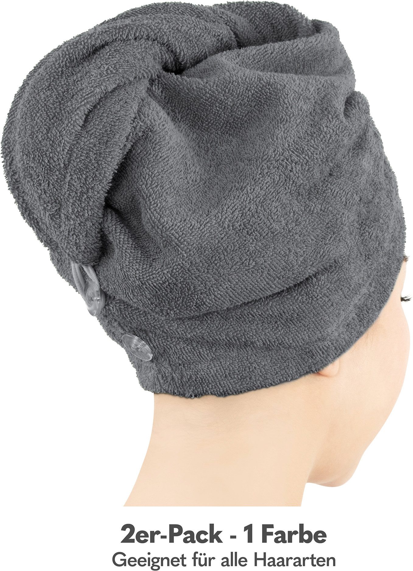 HAMMETEX Turban-Handtuch 2er Set Haarturban Damen, 100% Baumwolle, Flauschig & Schnelltrocknend, Frottier (Set, 2-St), Uni-Farben, weich – Bild 3 von 5