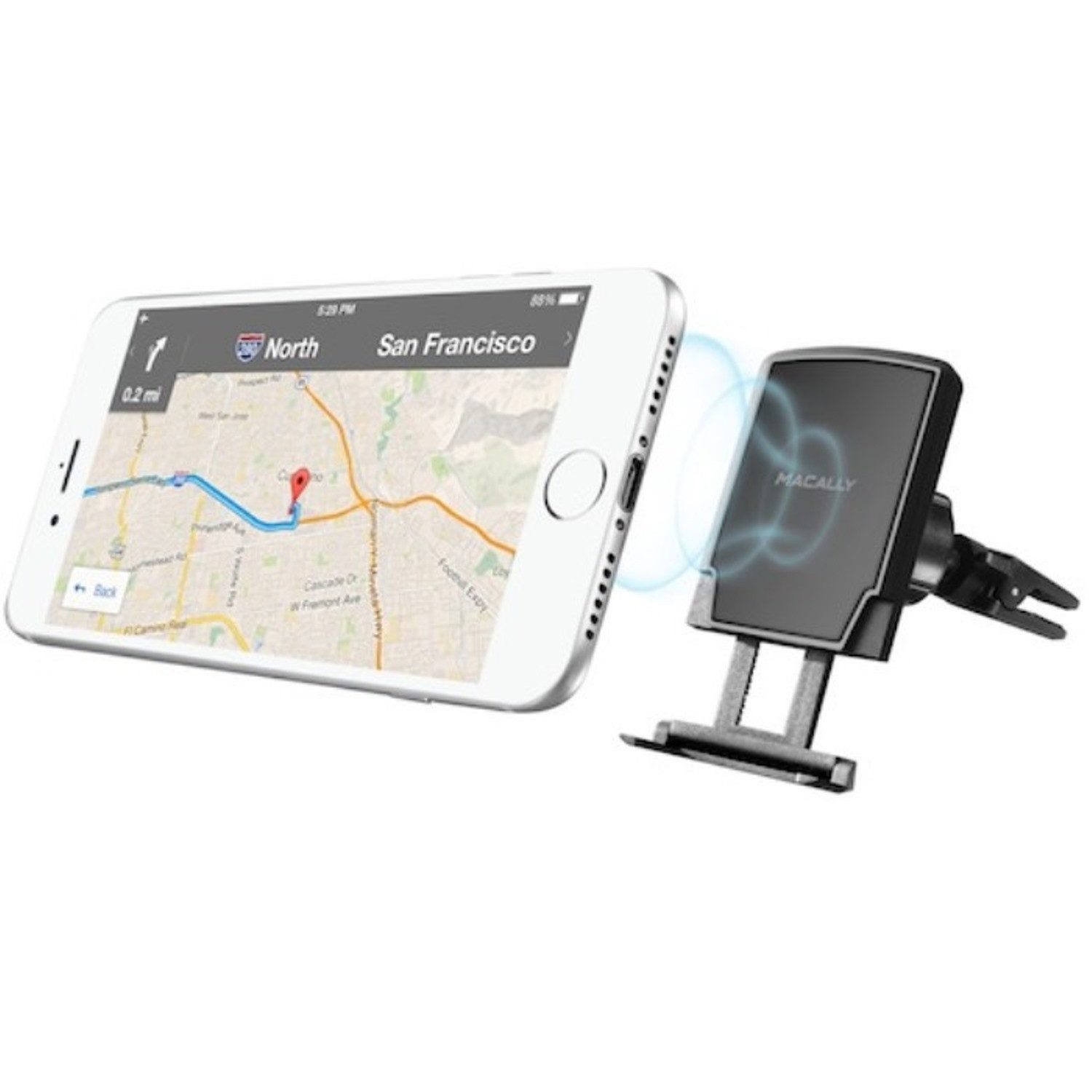 Macally Handy-Halterung Magnet Handy-Halterung Auto KFZ Smartphone Halter, (sichere Befestigung, Weiche Silikonklammern, Drehkugelkopf)