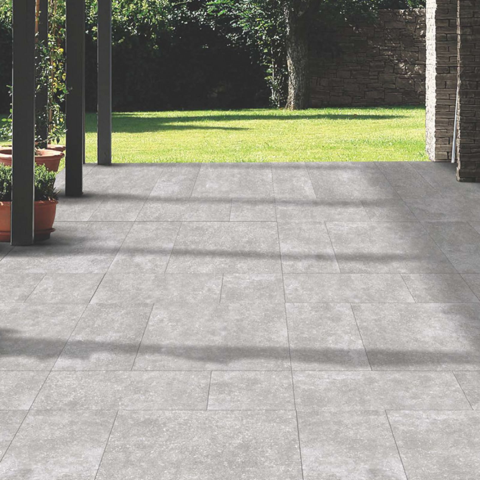 Bodenfliese 1 Paket (0,72 m) Terrassenplatten BREMEN GREY (60 × 60 cm), matt, grau, R11, Feinsteinzeug, Balkone Dachterrasse Außenraum