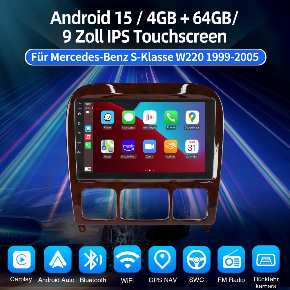 ESSGOO Für Mercedes S/CL Klasse W220 W215 Android15 Autoradio (Digitalradio (DAB), RDS, FM, AM, Carplay Android Auto GPS Navi WIFI BT)