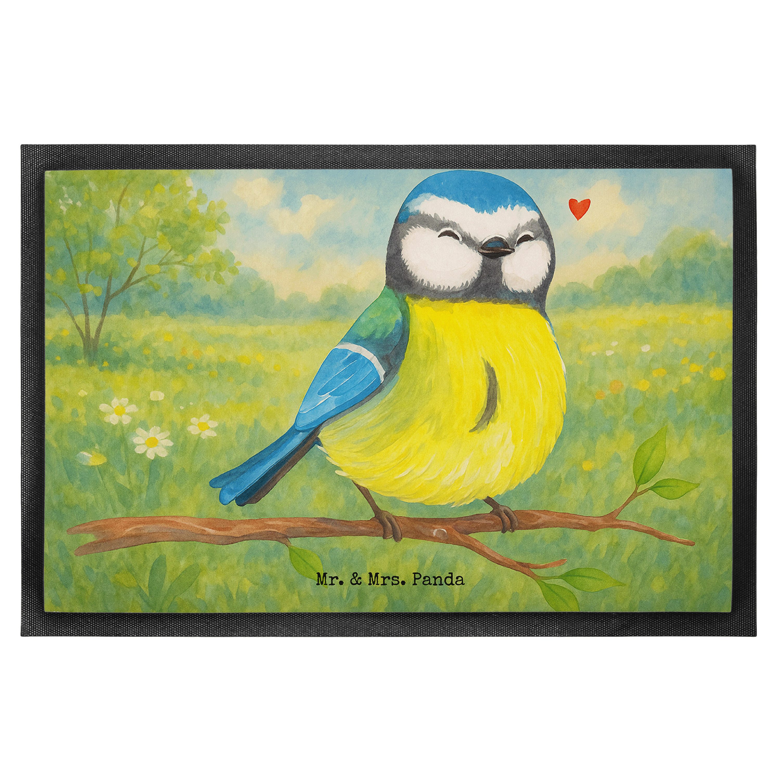Mr. & Mrs. Panda Fußmatte Vogel Blaumeise Design, Schmutzfänger 40 x 60 cm, Weiß, Fußmatten, Os, Höhe: 40 mm