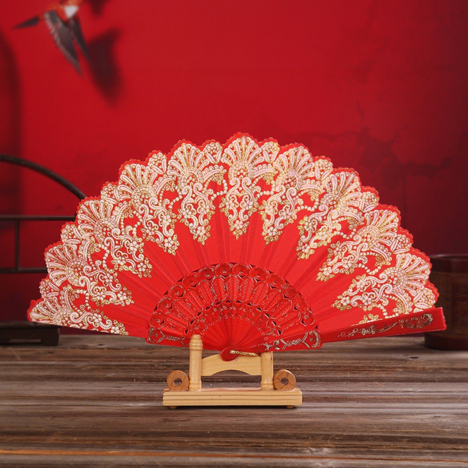 , Faltbarer Handfächer Für Red Hochzeit Handfächer Tanzparty Rutaqian Handventilator Vintage