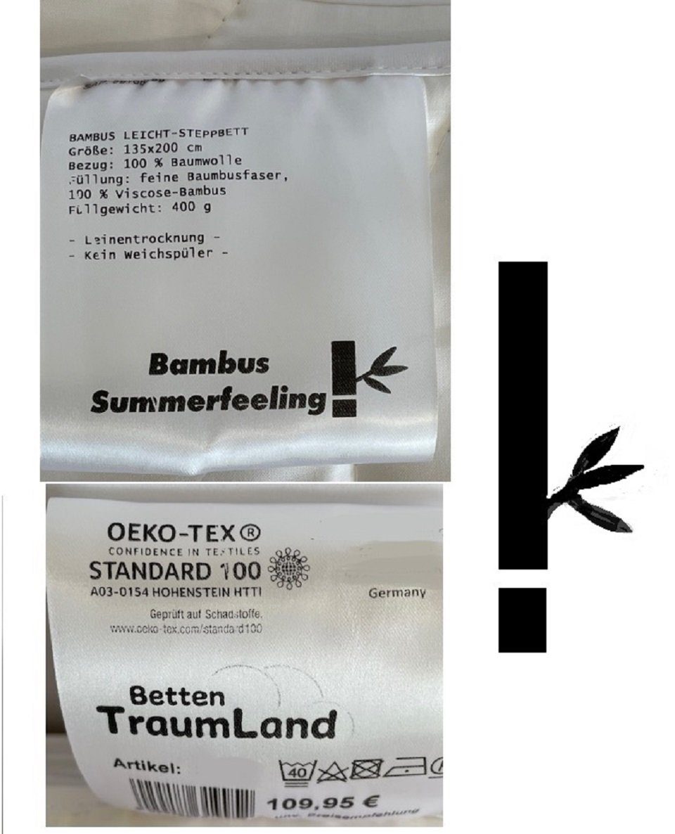 Sanders Kauffmann Sommerbettdecke Bambus extra Leicht Steppbett summer feeling, Füllung: Bambusfaser, Hergestellt in Deutschland