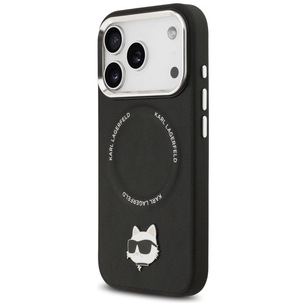 KARL LAGERFELD Handyhülle iPhone 17 Pro Max MagSafe Kunstleder Metall schwarz Logo 6,9 Zoll, Kantenschutz