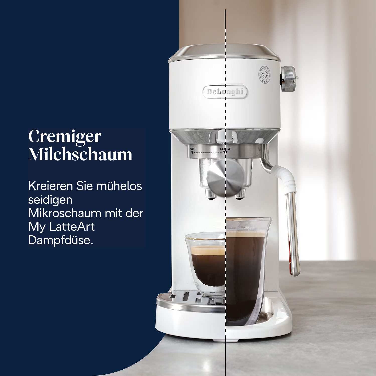 De'Longhi Espressomaschine Dedica Duo EC890.WI - Espresso & Cold Brew, 15 Bar, Touch-Buttons, Cold Brew in unter 5 Minuten, 15 cm breit, 1,1L, inkl. Milchschaumdüse