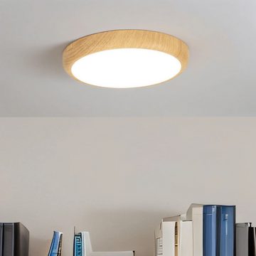 Licht-Erlebnisse Deckenleuchte LARA, LED, Neutralweiß, LED Wohnzimmer Holz (Kiefer) Weiß D: 22,5 cm 4400 K 2070 lm LARA