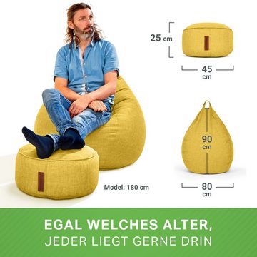 Green Bean Sitzsack Home-Linen (2er Set Indoor Sitzsack (80 x 90 x 50 cm) + Sitzpouf (25 x 45 cm) mit EPS-Perlen Füllung -, Fußhocker Fußkissen Sitz-pouf Bodenkissen Liegekissen), Sitzkissen Lounge Chair Sitzhocker Relax-Sessel Bean Bag