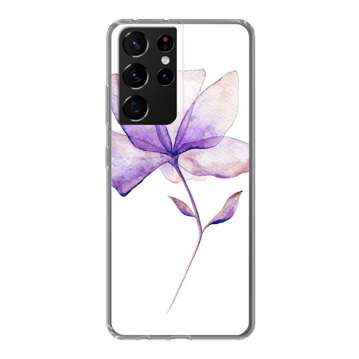 MuchoWow Handyhülle Blumen - Aquarell - Lila Phone Case Handyhülle Samsung Galaxy S21 Ultra Silikon Schutzhülle