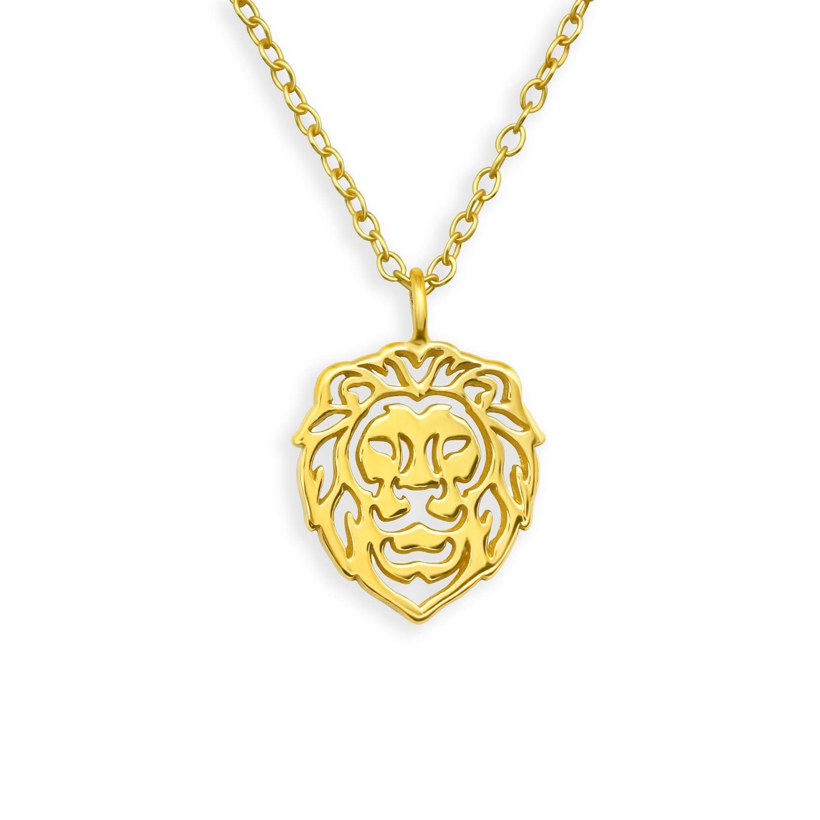 Monkimau Kette mit Anhänger Löwen Gold Halskette aus 925 Silber (Packung)