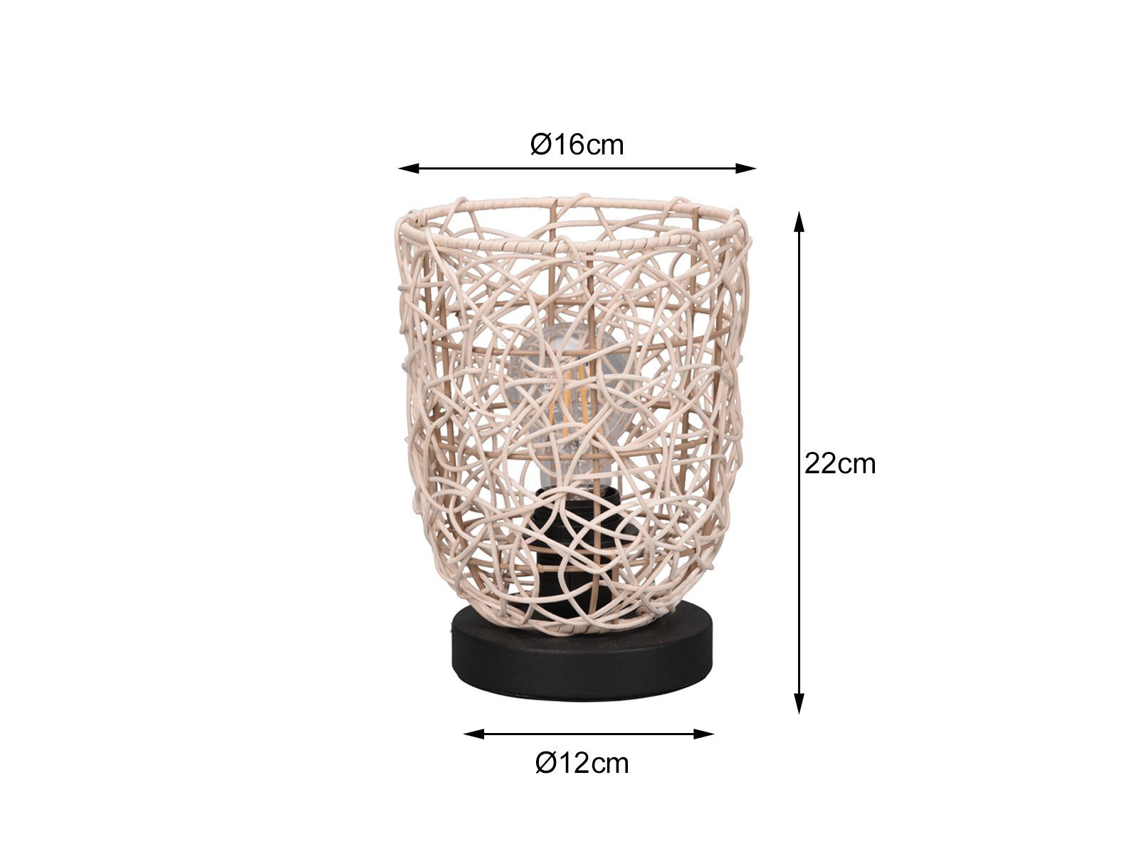 LED LED Lampen-schirm Rattan Tischleuchte, meineWunschleuchte Fensterbank, warmweiß, Nachttisch-lampe Boho H klein-e wechselbar, 22cm