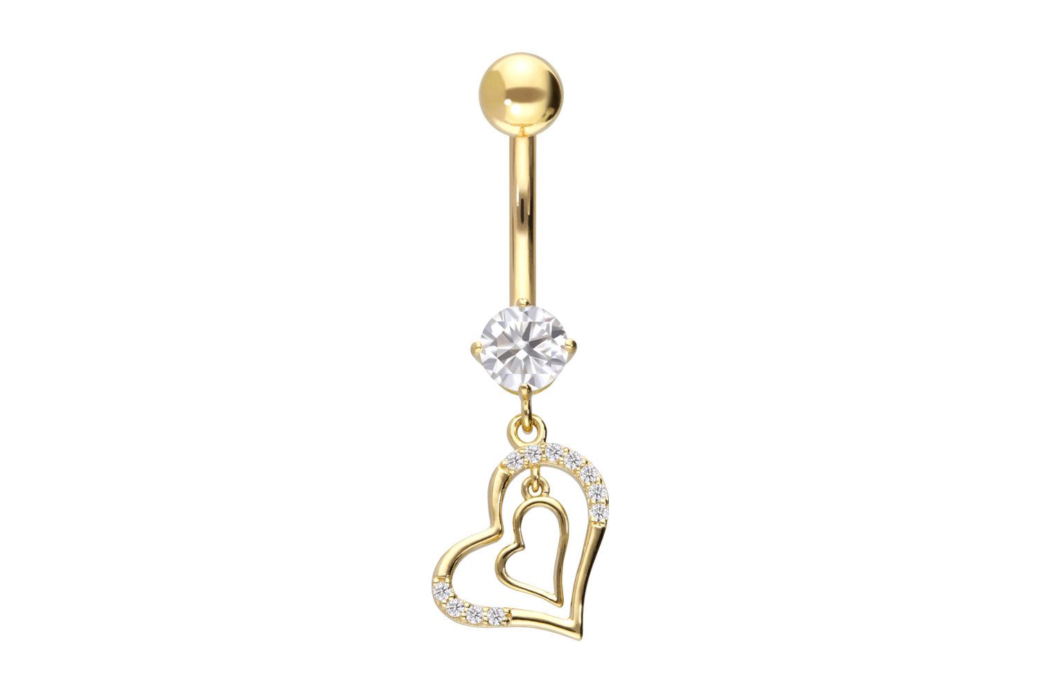 Bauchnabelpiercing 18 Karat Gold Bananabell MOISSANIT + 2 HERZEN