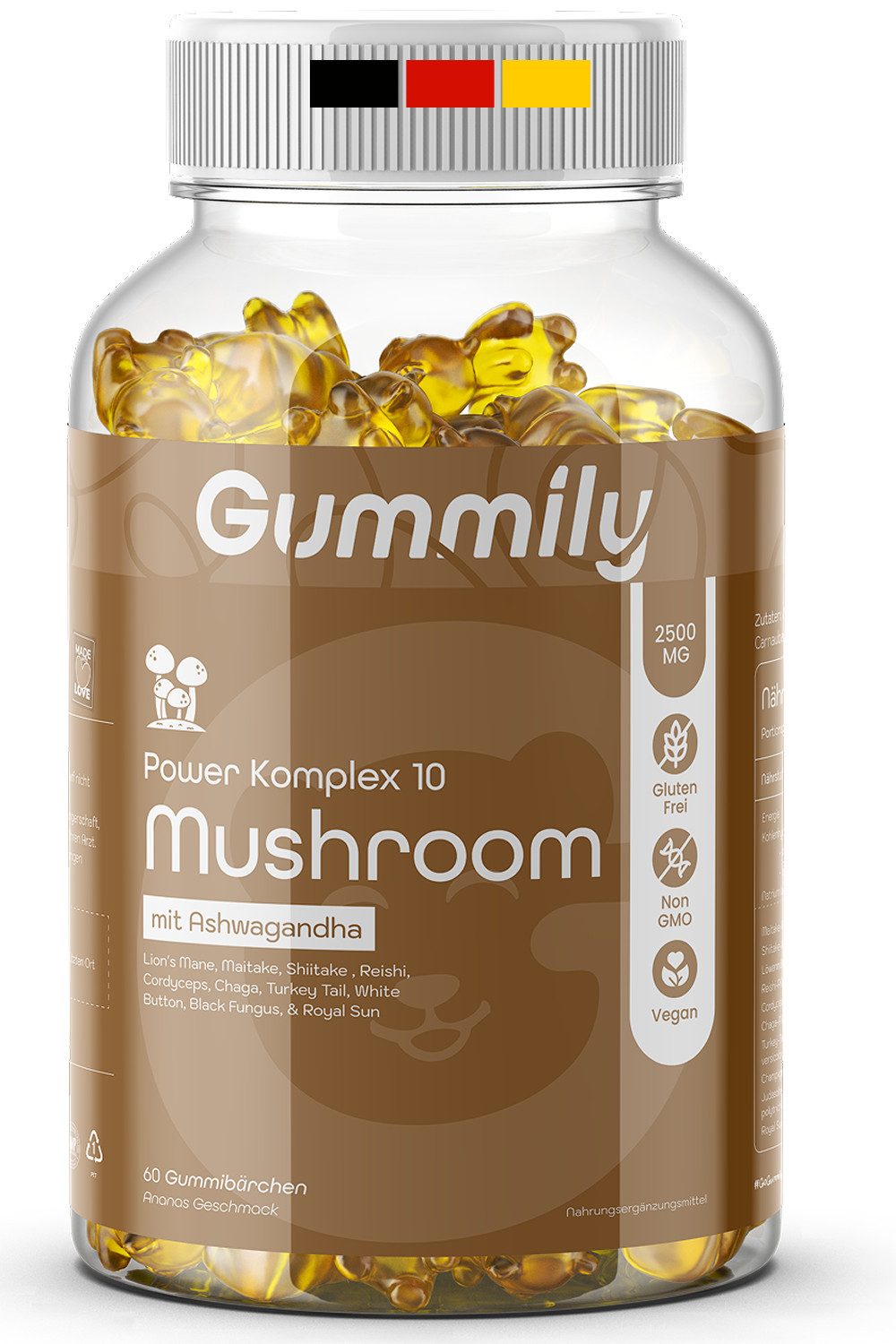 Gummily® 10 Mushroom Vitalpilz Gummibärchen mit Ashwagandha Extrakt Gummibärchen, 180 g