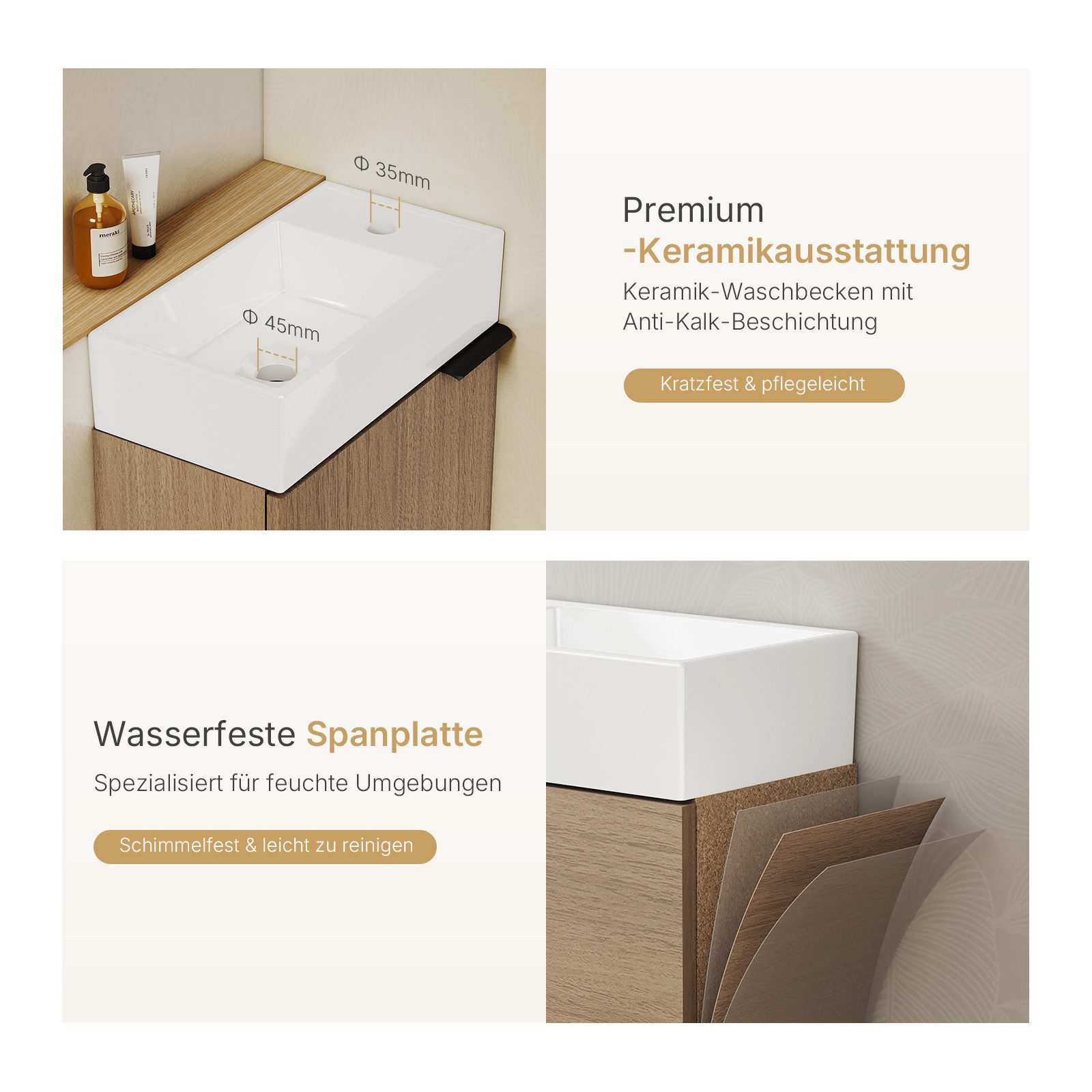 EMKE Waschtisch Kompakter Badschrank mit Waschbecken günstig online kaufen