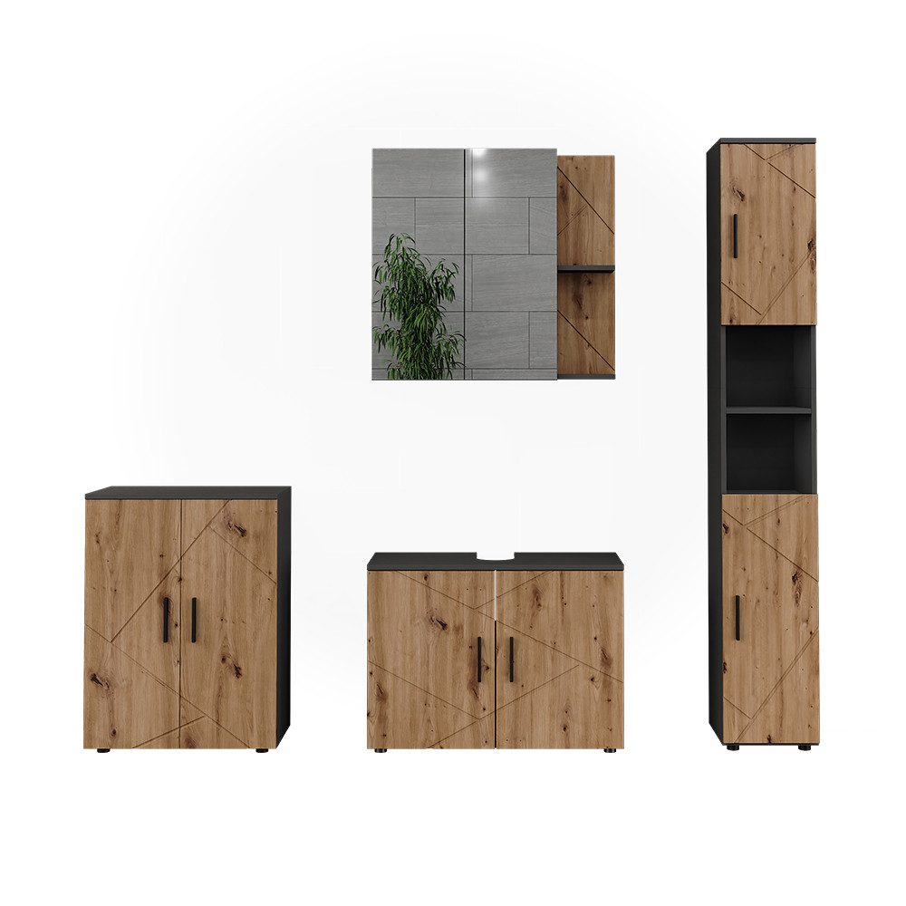 Vicco Badmöbel-Set Irma, Anthrazit/Artisan, 4 Teile, günstig online kaufen